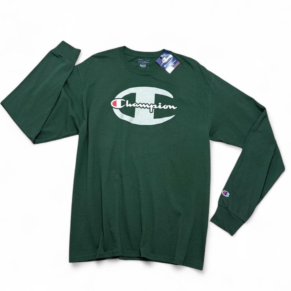 Champion Graphic Tee Sporty Skater Forest Green Long Sleeve Casual Gym workout L